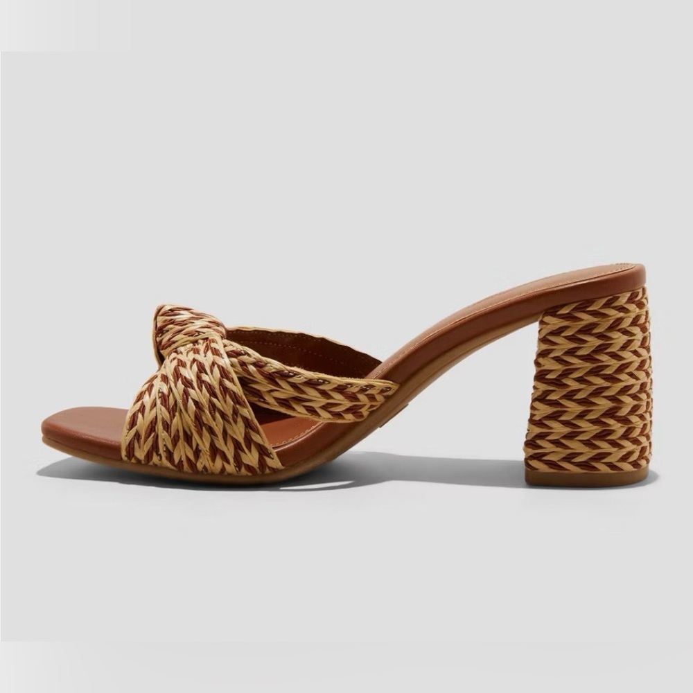 Women's Aaliyah Raffia Strappy Knot Sandal Heels - Universal Thread -Cognac -new - Picture 2 of 7